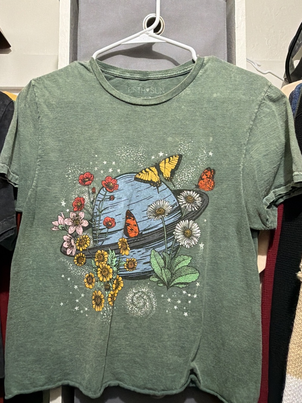 Fifth Sun Green Planet & Floral Graphic Crop Tee